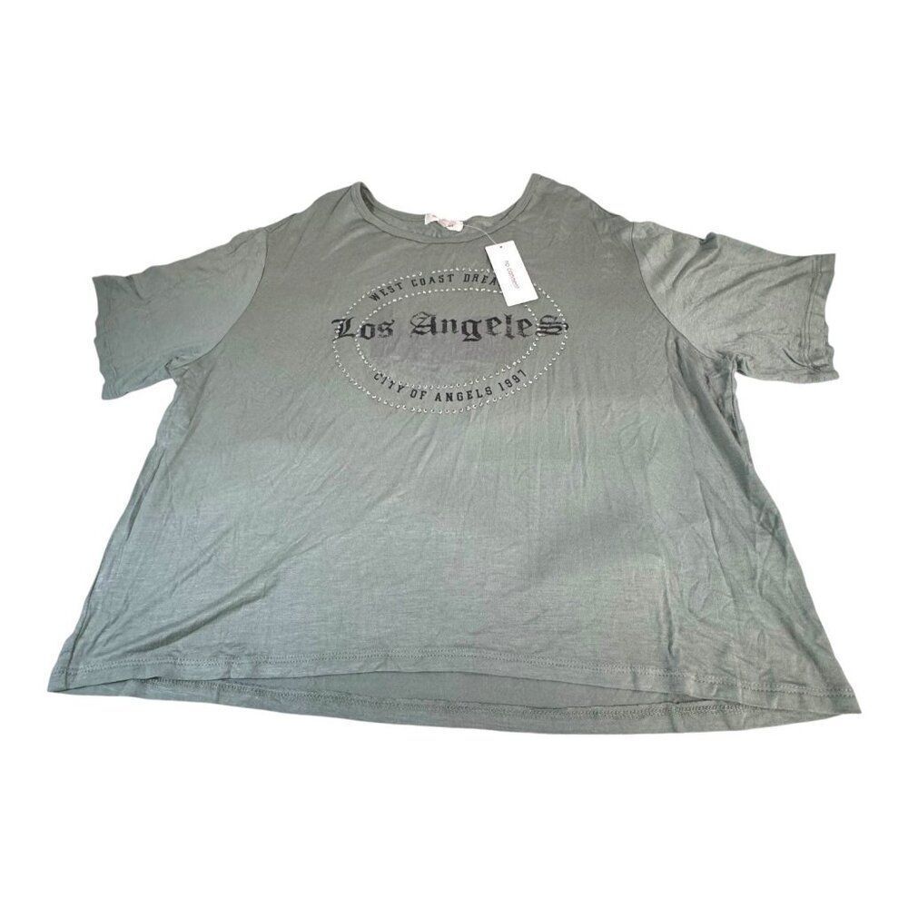 Womens Los Angeles Tee L Green Tshirt Dreaming Rhinestone City Of Angels NEW